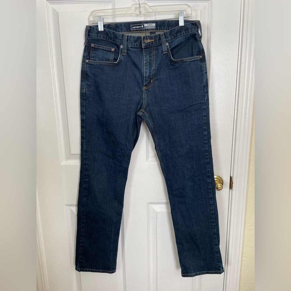 Carhartt Rugged Flex 5 Pocket Tapered Jeans Slim Fit 32x30 BD2807-M Blue Denim